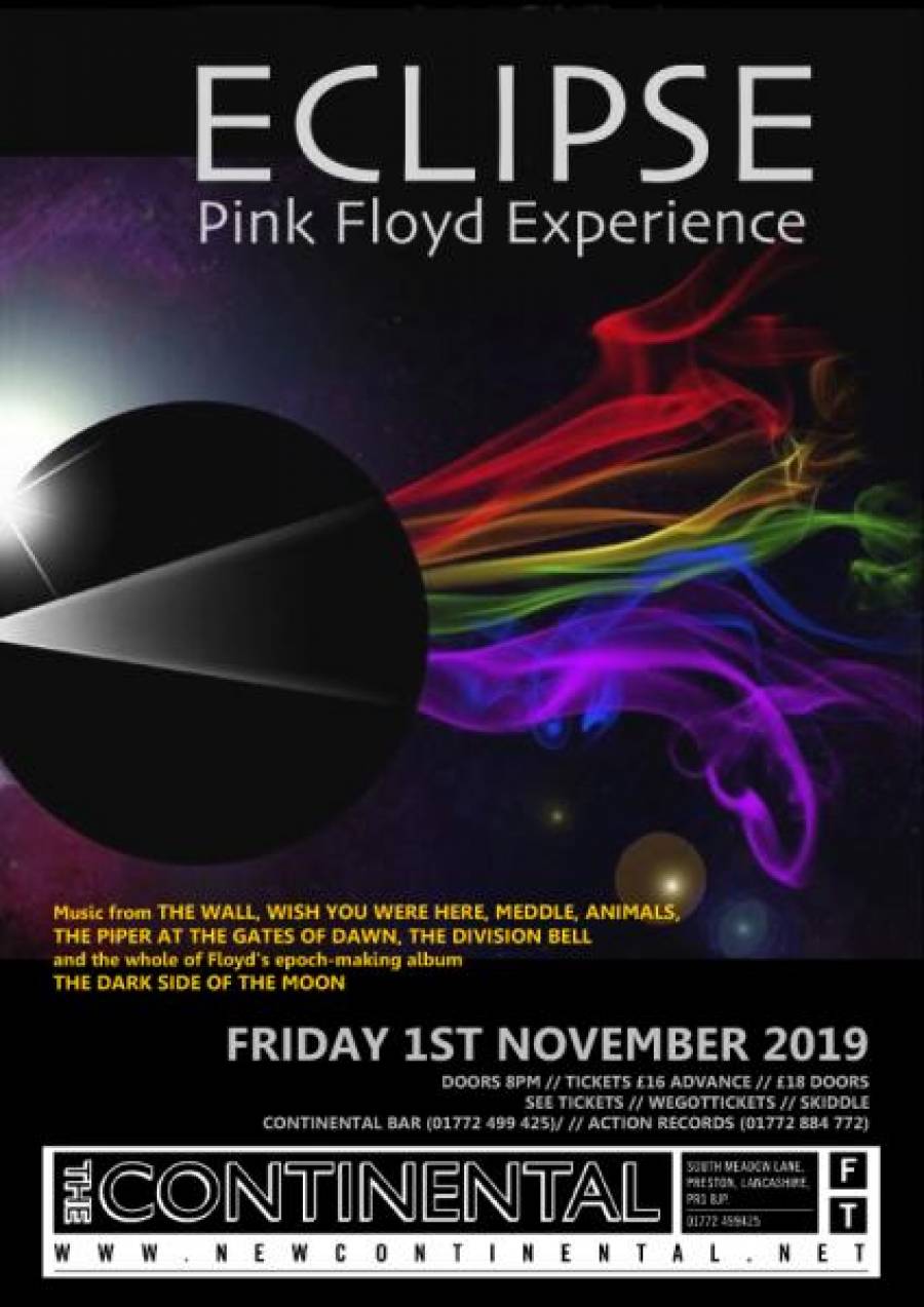 Eclipse - The Pink Floyd Experience - The Continental - Preston - 8pm - 1/11/19